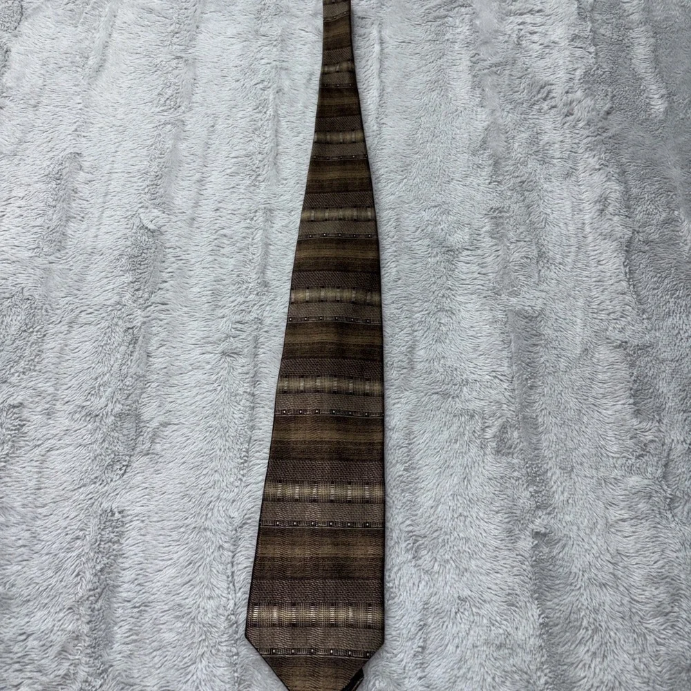 J. Ferrar Brown Multicolor Earth‎ Tone Striped Made In USA Silk Tie 56